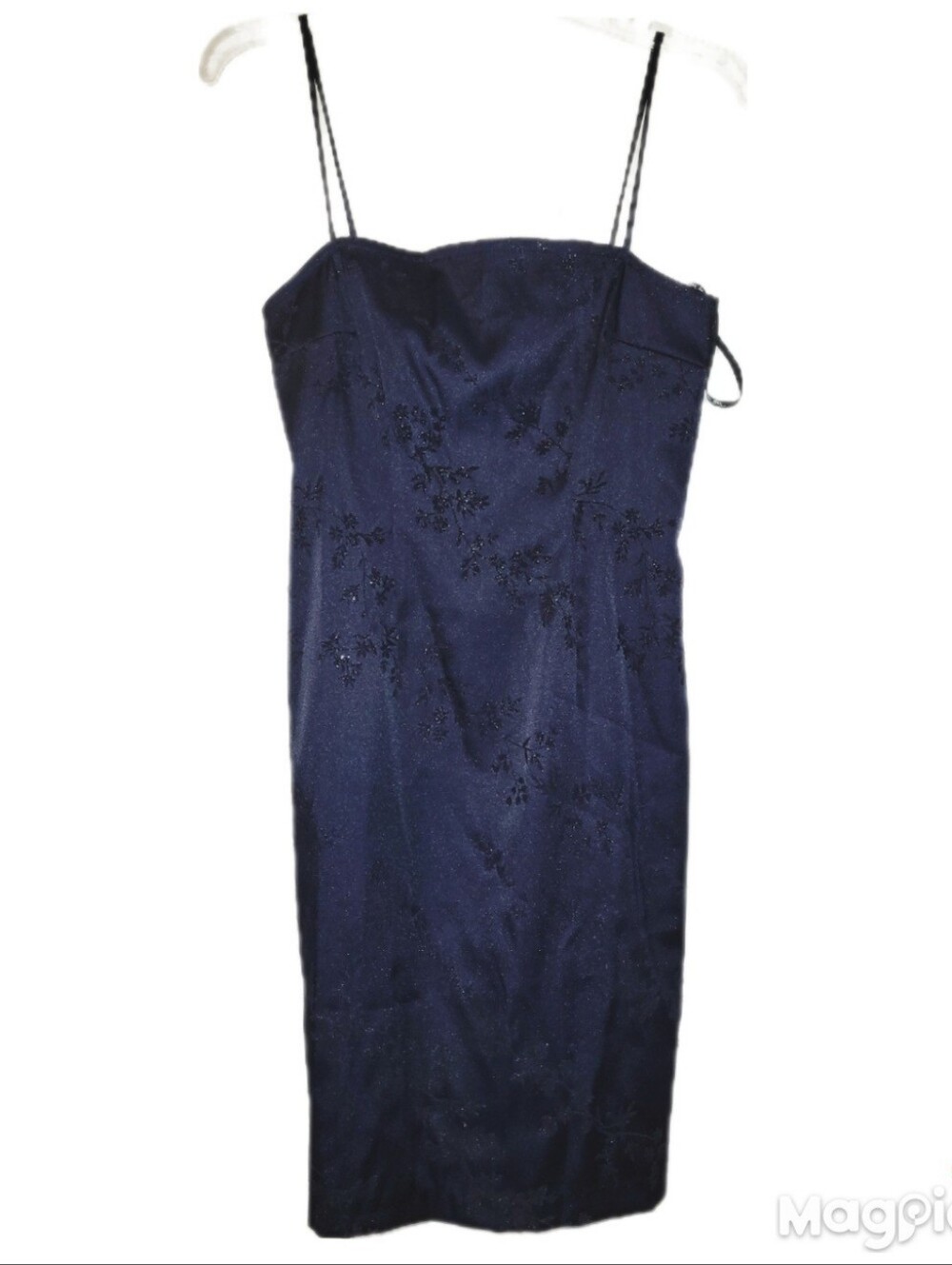 Navy Spaghetti Strap Sheath Dress Size 5/6 Elegant Black Velvet Floral Design